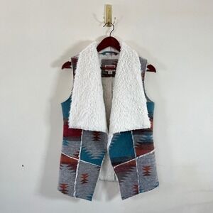 Mossimo Supply Co Faux Fur Western Aztec Print Boho Vest Womens Medium Turquoise